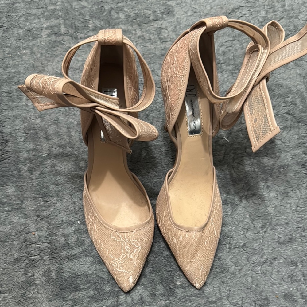 INC International Concepts Tan Suede Heels with Ankle Straps
